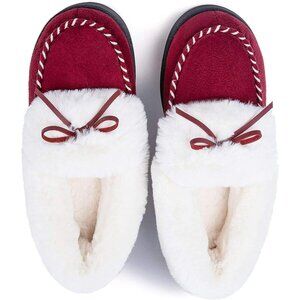 Women's Red Faux Fur Trapper Style Upper Wrap Memory Slipper Boot Shoes